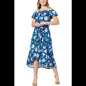 C Wonder by Christian Siriano Off Shoulder Flounce Dress Sailor Blue - Petite